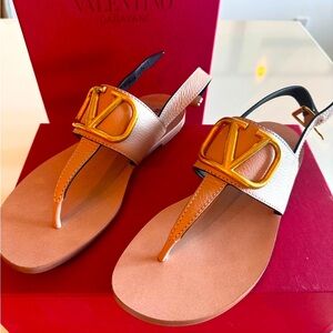 Valentino Garavani sandals  NWB tan and gold logo size 37.5